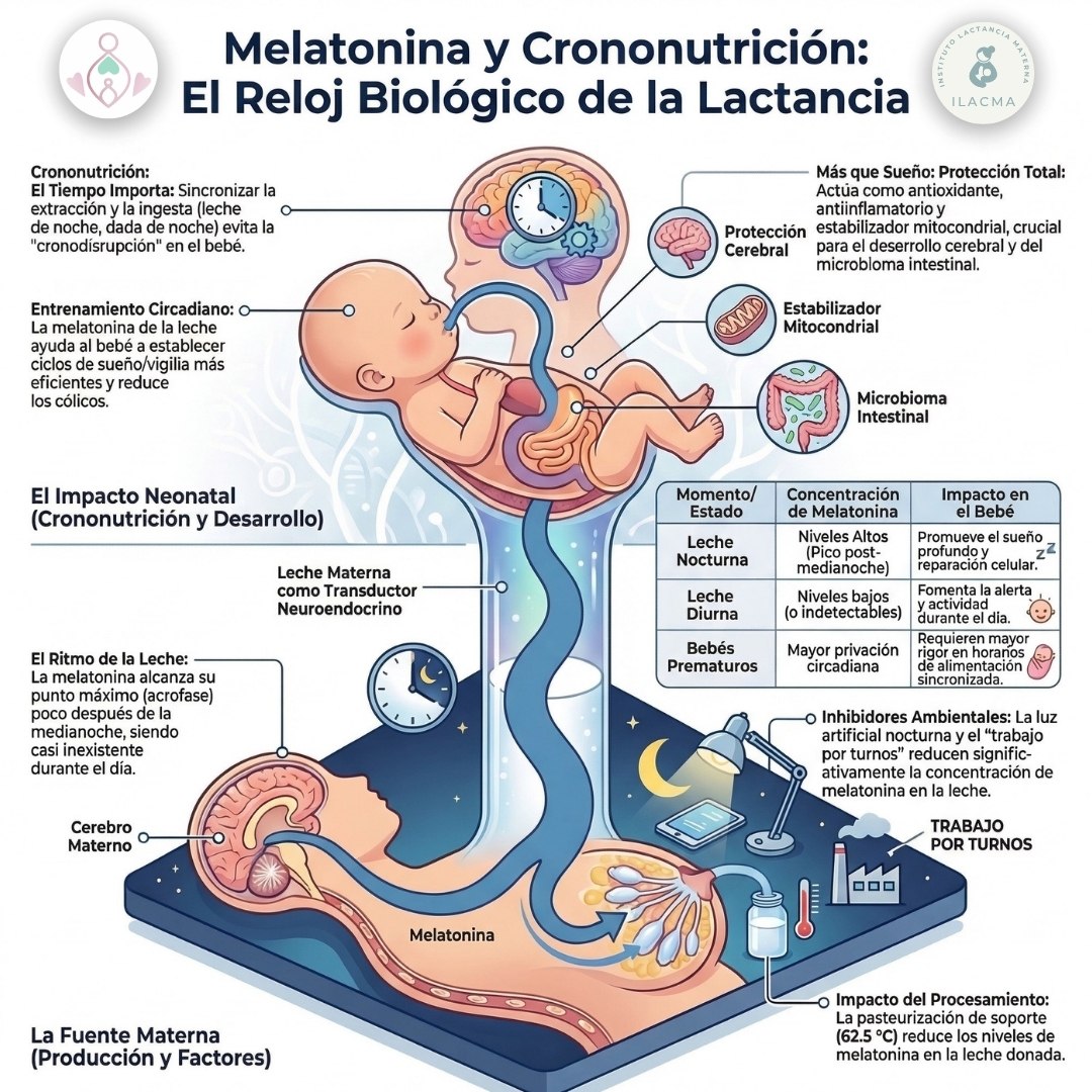 La melatonina en la leche materna y su papel en el sueño del lactante.